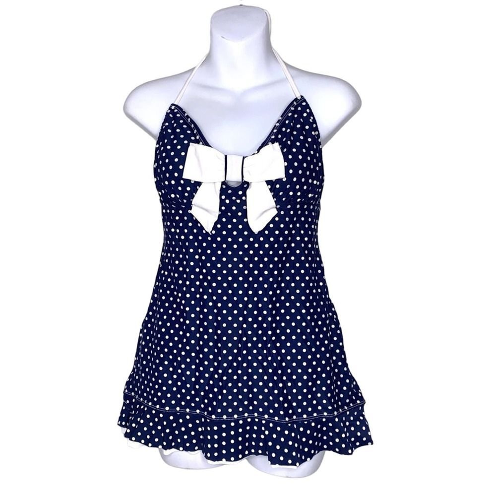 Eco Swim 1 PC Pinup Style Polka Dot Swimsuit Size 6 !